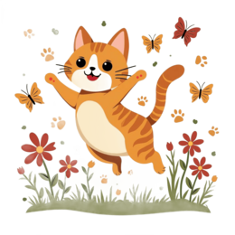 cute cat butterflies flowers SVG PNG design with white and orange floral elements