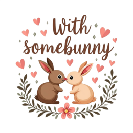 funny bunnies love flower SVG PNG design with pink and red floral elements