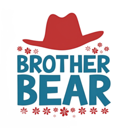 brother bear SVG PNG design with bold lettering, red and blue floral elements