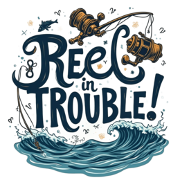 fishing reel trouble SVG PNG design with bold lettering