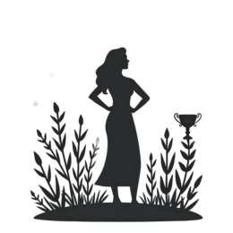 fantasy woman trophy SVG PNG design with black and orange floral elements, an elegant visual style