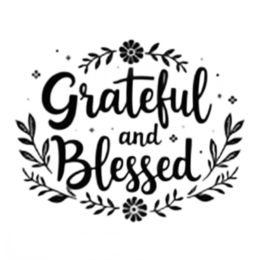 grateful blessed floral SVG PNG design with hand-drawn style, bold lettering, black and white floral elements