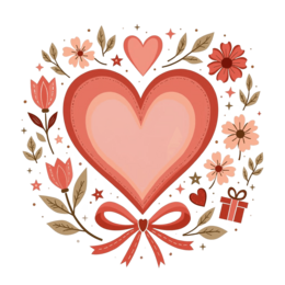heart flowers SVG PNG design with hand-drawn style, pink and red floral elements