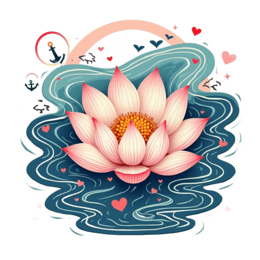 lotus flower water scene SVG PNG design with pink and red floral elements, an elegant visual style