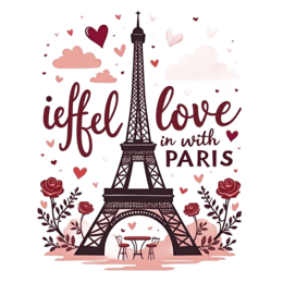paris eiffel hearts SVG PNG design with black and pink floral elements