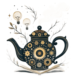 tea illustration SVG PNG design with black floral elements