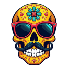 skull flower SVG PNG design with clean design elements, blue and yellow floral elements