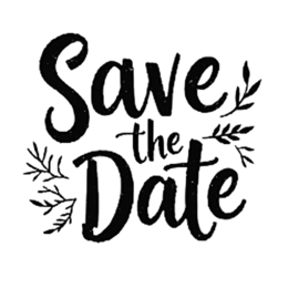 save the date creative SVG PNG design with hand-drawn style, bold lettering, black and white floral elements