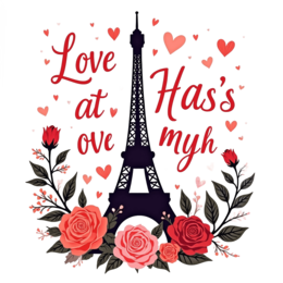 valentine eiffel tower shirt SVG PNG design with bold lettering, pink and red floral elements