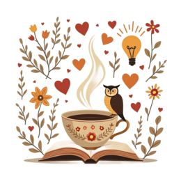 coffee owl floral SVG PNG design with red and yellow floral elements