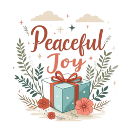 peaceful joy gift SVG PNG design with red and green floral elements