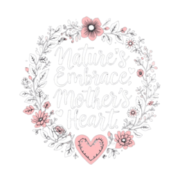 mother heart flower SVG PNG design with hand-drawn style, white and pink floral elements