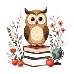 owl books nature SVG PNG design with red floral elements
