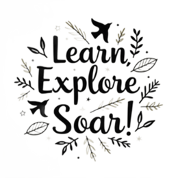 learning explore soar SVG PNG design with bold lettering, black and white floral elements, an uplifting message