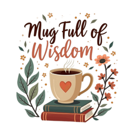 beautiful mug SVG PNG design with bold lettering, orange and pink floral elements