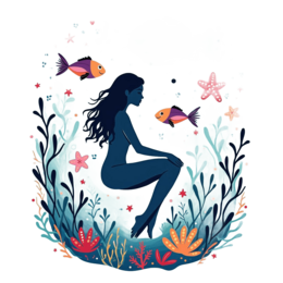 mermaid underwater scene SVG PNG design with hand-drawn style