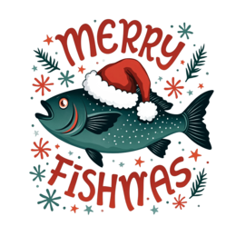 christmas fish shirt SVG PNG design with bold lettering, white and red floral elements