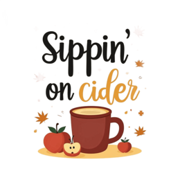 autumn cider SVG PNG design with bold lettering, black and orange floral elements