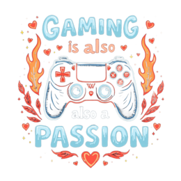 gaming controller passion SVG PNG design with bold lettering, black and red floral elements