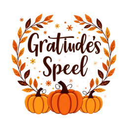 gratitude pumpkins wreath SVG PNG design with bold lettering, black and white floral elements