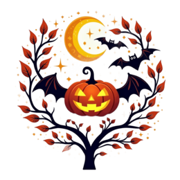 pumpkin bats moon SVG PNG design with clean design elements, black and orange floral elements