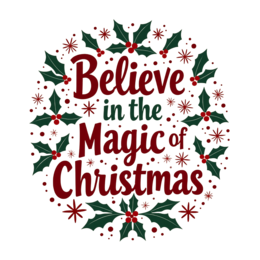 christmas magic holly SVG PNG design with bold lettering, red and green floral elements