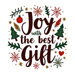 gift joy SVG PNG design with bold lettering, red and green floral elements