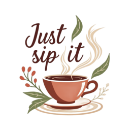 coffee justsipit SVG PNG design with red and green floral elements