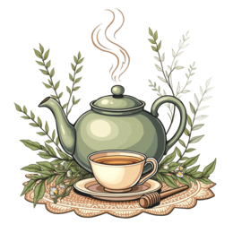 tea leaves SVG PNG design with hand-drawn style, white and green floral elements