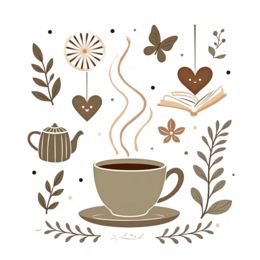 coffee books nature butterfly SVG PNG design with red and cream floral elements