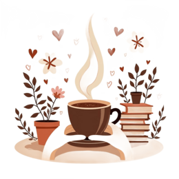 coffee books plants SVG PNG design with red and green floral elements