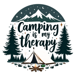 camping therapy SVG PNG design with bold lettering, an uplifting message