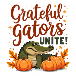halloween grateful gators SVG PNG design with bold lettering, orange and green floral elements