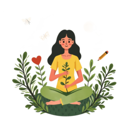meditation growth SVG PNG design with green floral elements
