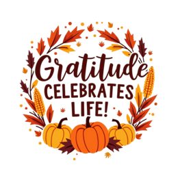 autumn gratitude pumpkins SVG PNG design with bold lettering, orange and red floral elements