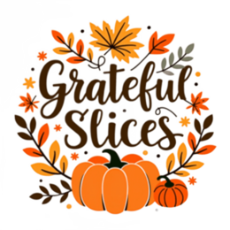 autumn grateful slices SVG PNG design with bold lettering, black and white floral elements