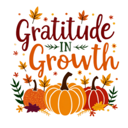 autumn gratitude growth SVG PNG design with bold lettering, white and orange floral elements