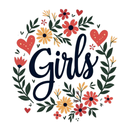 floral girls SVG PNG design with hand-drawn style, bold lettering, white and orange floral elements