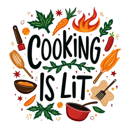 cooking graphics SVG PNG design with bold lettering, red floral elements