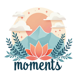 moments mountain lotus flower SVG PNG design with bold lettering, orange and red floral elements