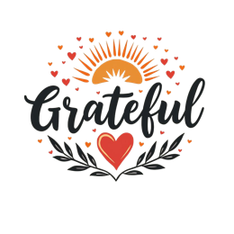 grateful heart SVG PNG design with black and orange floral elements