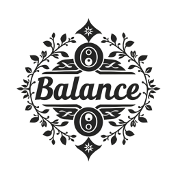 balance floral SVG PNG design with bold lettering, black and white floral elements