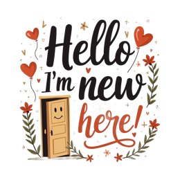 new here door illustration SVG PNG design with bold lettering, red floral elements