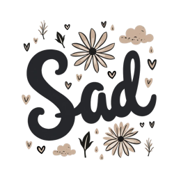 sad flora SVG PNG design with hand-drawn style, black floral elements