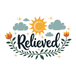 relief sunshine SVG PNG design with bold lettering, white and orange floral elements, an uplifting message