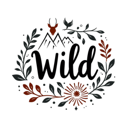 wild mountains flora flower SVG PNG design with hand-drawn style, bold lettering, black and white floral elements