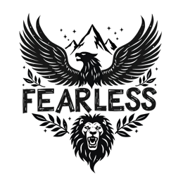 fearless lion eagle SVG PNG design with hand-drawn style, bold lettering, black and white floral elements
