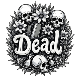 skulls flower SVG PNG design with hand-drawn style, bold lettering, black and white floral elements