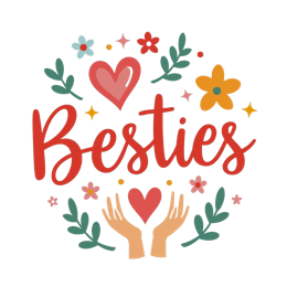 besties flowers SVG PNG design with bold lettering, white and pink floral elements