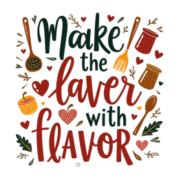 flavor love SVG PNG design with hand-drawn style, bold lettering, red and green floral elements